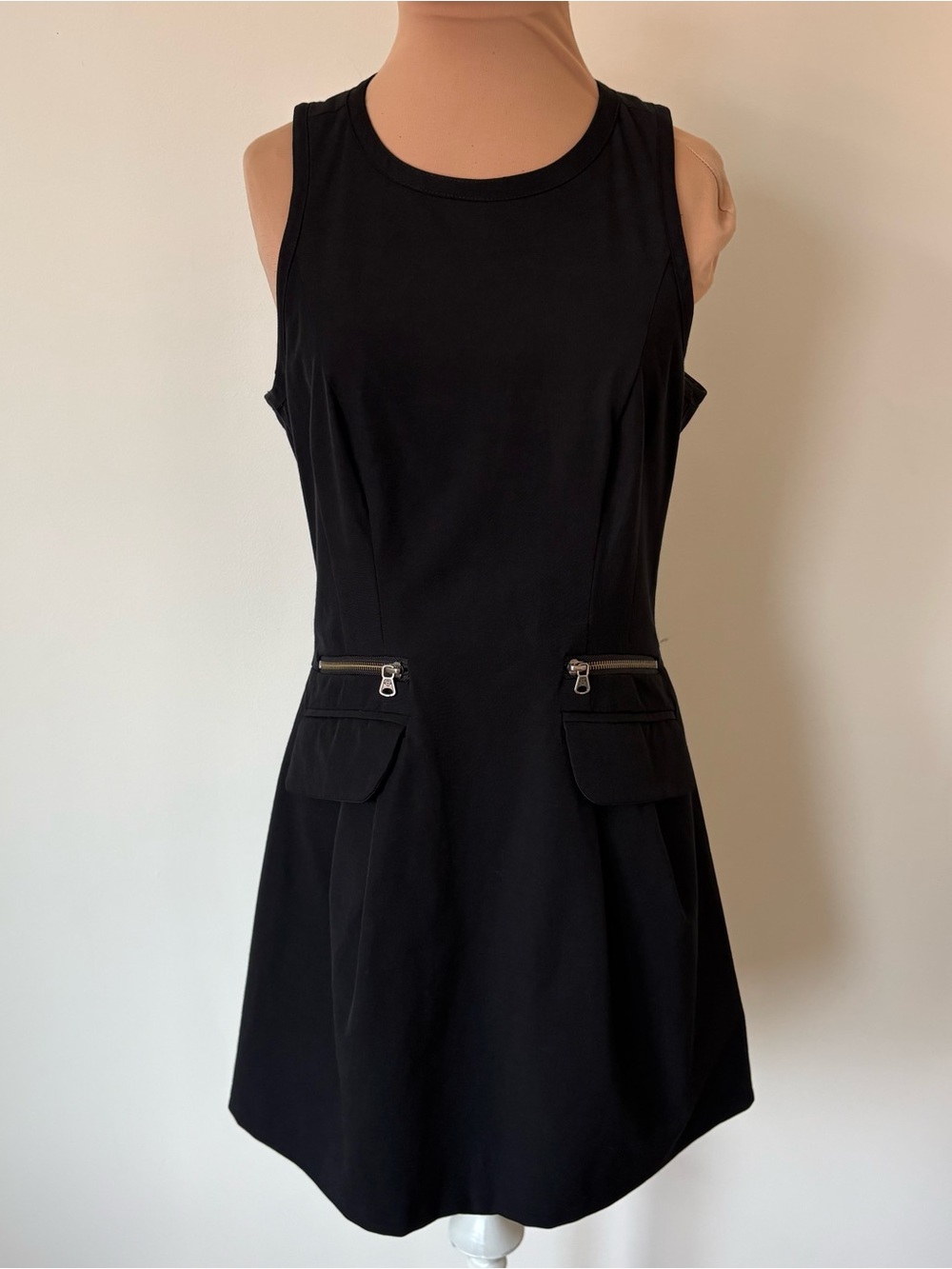 Nanette Lepore Utility Zipper Pocket A-Line Stretch Cotton Black Dress EUC Sz 4